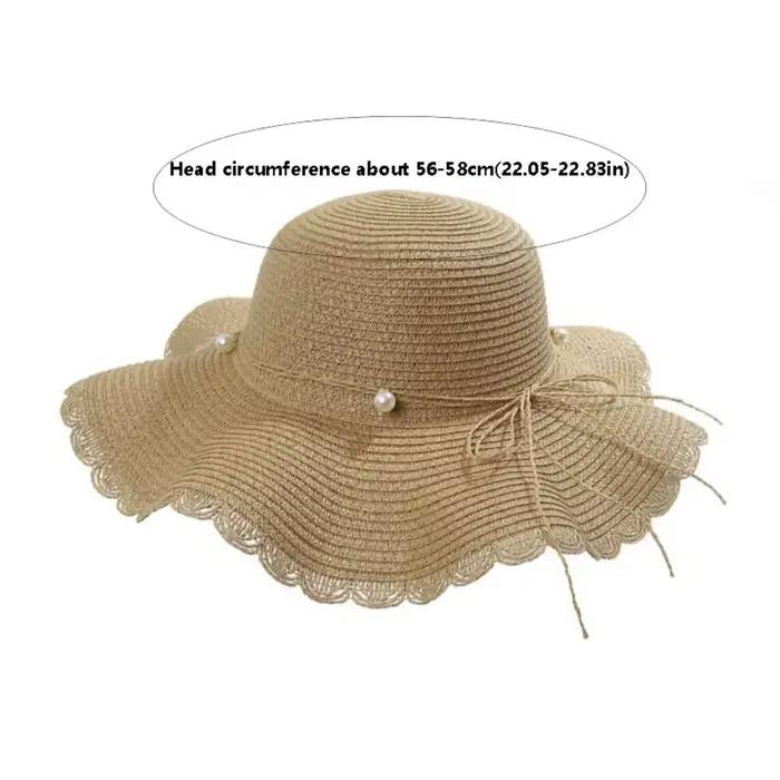 Chapeau de paille pliable tendance style français avec perles pour femmes idéal printemps été plage voyage et activités de plein air