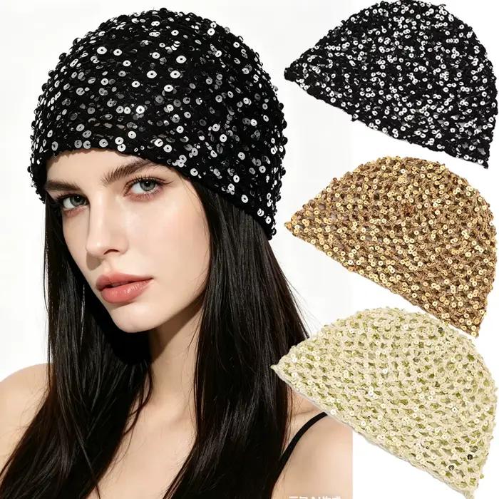 Chapeau à paillettes pour femmes scintillant idéal pour fêtes carnavals festivals boîtes de nuit discothèques occassions spéciales polyester tricoté adaptable toutes saisons