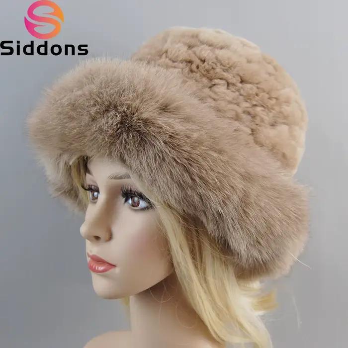 Nouveau luxe tricoté réel véritable fourrure de renard chapeaux femmes bonnets solide Rex lapin
