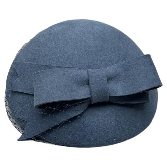 Bérets en laine élégants à double nœud en tulle pour femmes