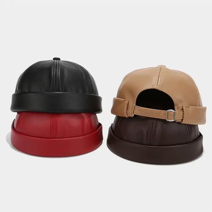 Chapeau rétro sans bords simili cuir pour homme et femme multicolore polyvalent toute saison décontracté