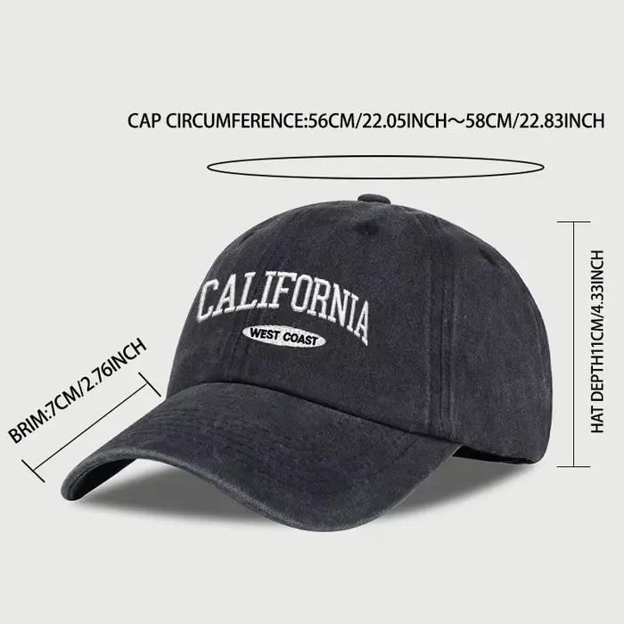 Casquette de baseball brodée vintage délavée style Californie et côte ouest | Chapeau de soleil décontracté réglable