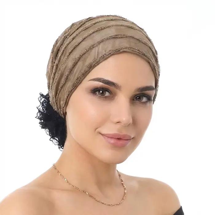 Nouveau Turban en Dentelle Florale pour Femme Printemps-Automne