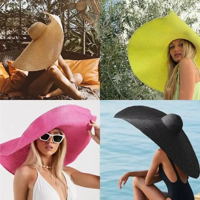 Chapeaux de paille de plage surdimensionnés pour femmes disquette
