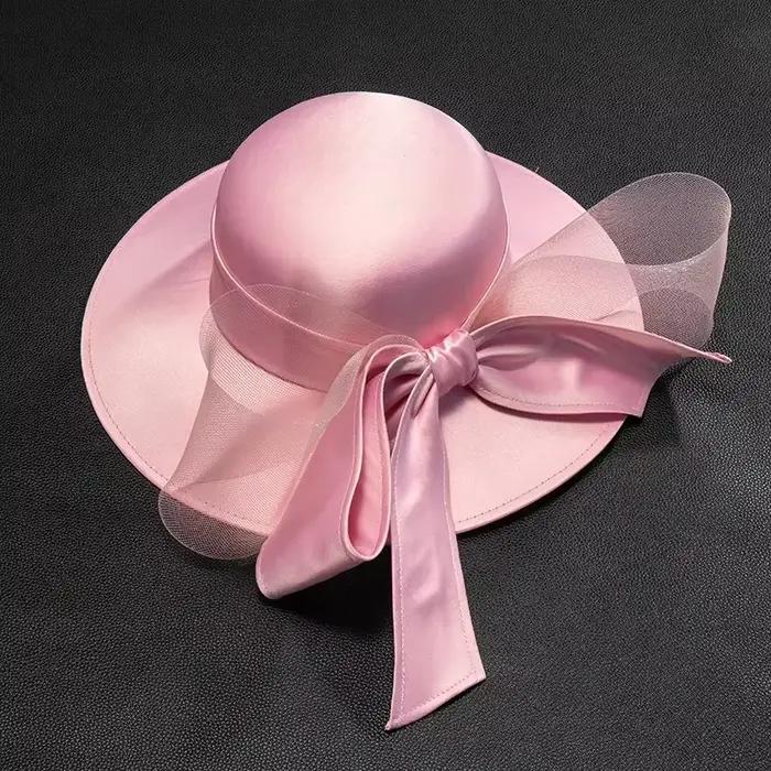 Chapeau pour femme avec nœud en satin de style français – Fedora de mariage élégant