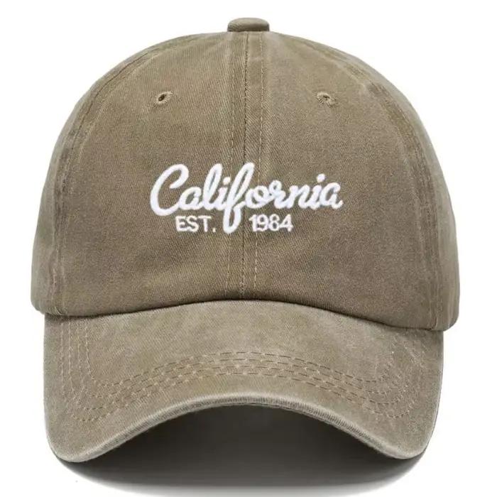 Casquette de baseball en coton brodée Californie unisexe vintage délavée