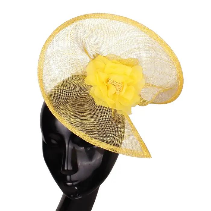 Sinamay-Chapeau Fascinateur Jaune Élégant pour Femme