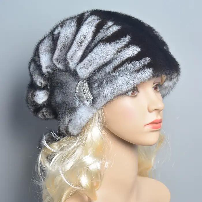 Chapeau de fourrure russe hiver chaud naturel fourrure de vison pour femmes bombader chapeaux oreillettes extérieurs occasions spéciales