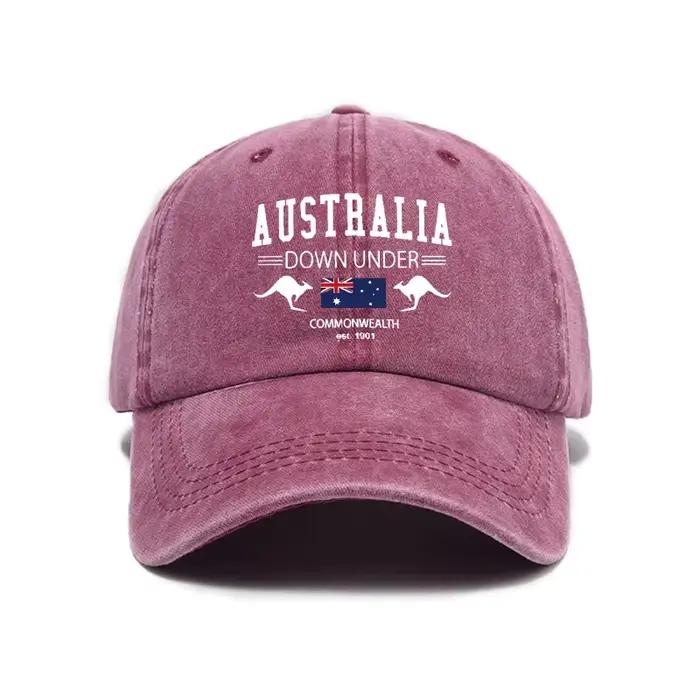 Casquette de baseball unisexe vintage effet vieilli avec drapeau australien et motif kangourou
