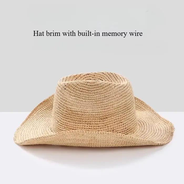 Chapeau de soleil en paille de raphia fait à la main pour femmes