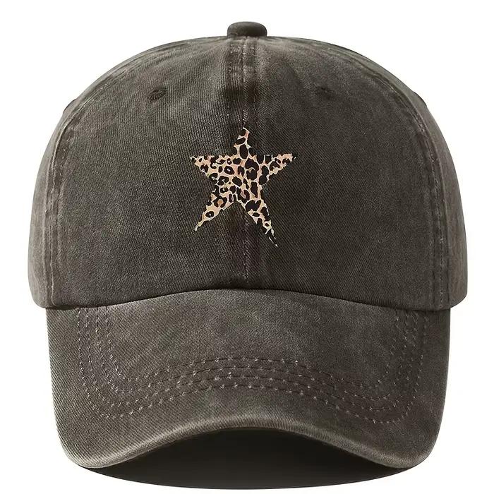 Casquette de baseball imitation rétro avec motif étoile imprimé léopard pour les loisirs