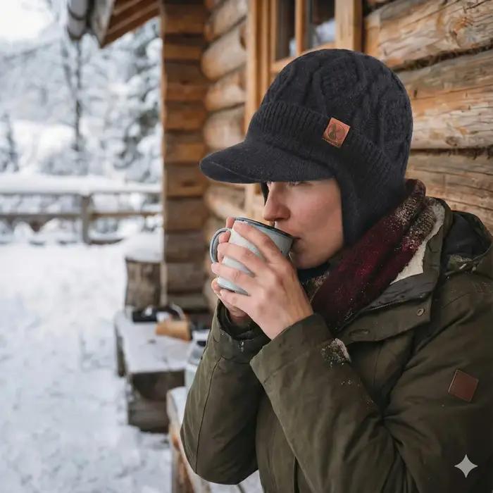 SUPER chaud hiver bonnet chapeau hommes femmes épais polaire doublé casquette avec oreillettes visière bord extérieur