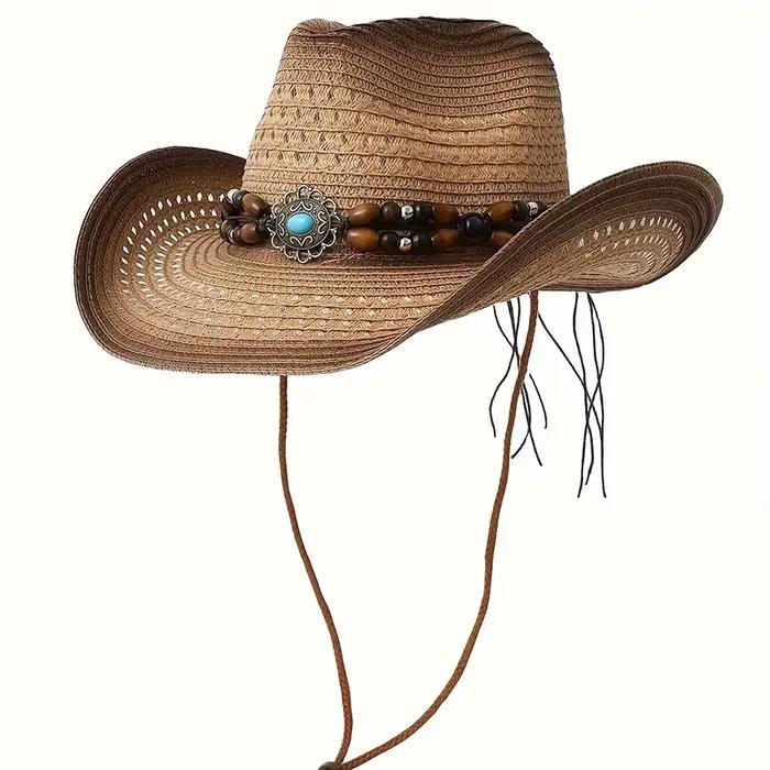 Chapeaux de Cowboy en paille perlé décoratif pour femmes et hommes