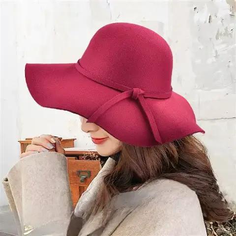 Chapeau féminin à large bord style rétro britannique en laine pour toutes les saisons et occasions spéciales