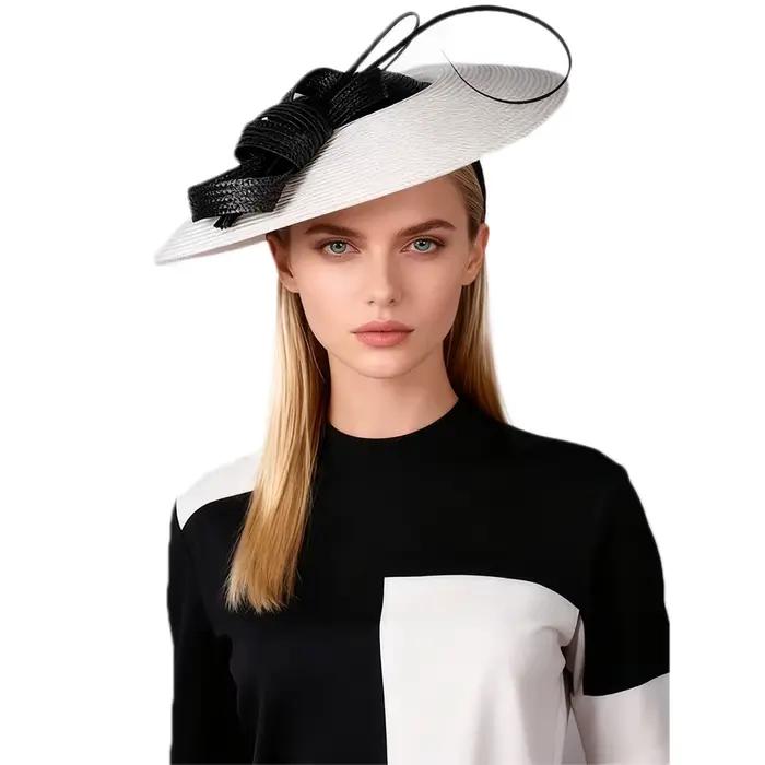 Fascinator FS en Paille à Large Bord Élégant Blanc Kaki pour Femmes Occasions Formelles Été Hiver Église Kentucky Derby