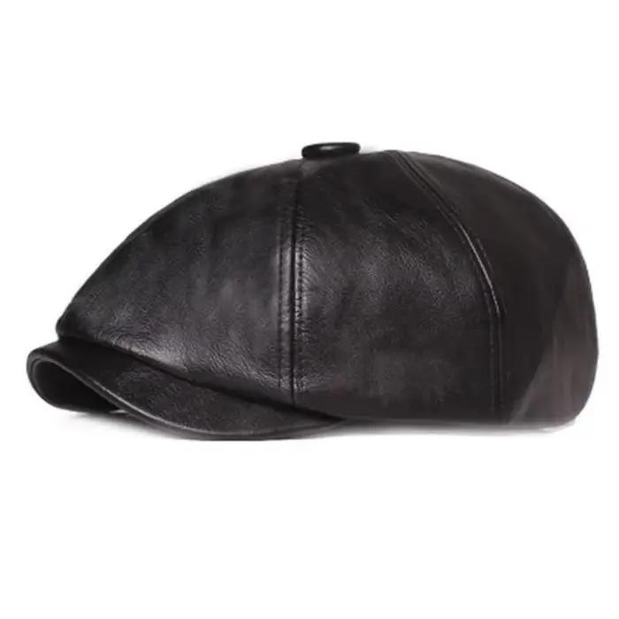 1 PC Retro Octagonal Chapeau en Cuir Autumn Men's Beret Elegant Fashion Cap Caps Pour Hommes Femmes
