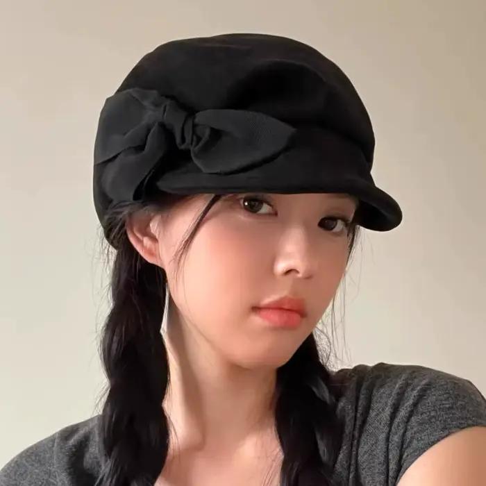 Béret à nœud noir pour femmes