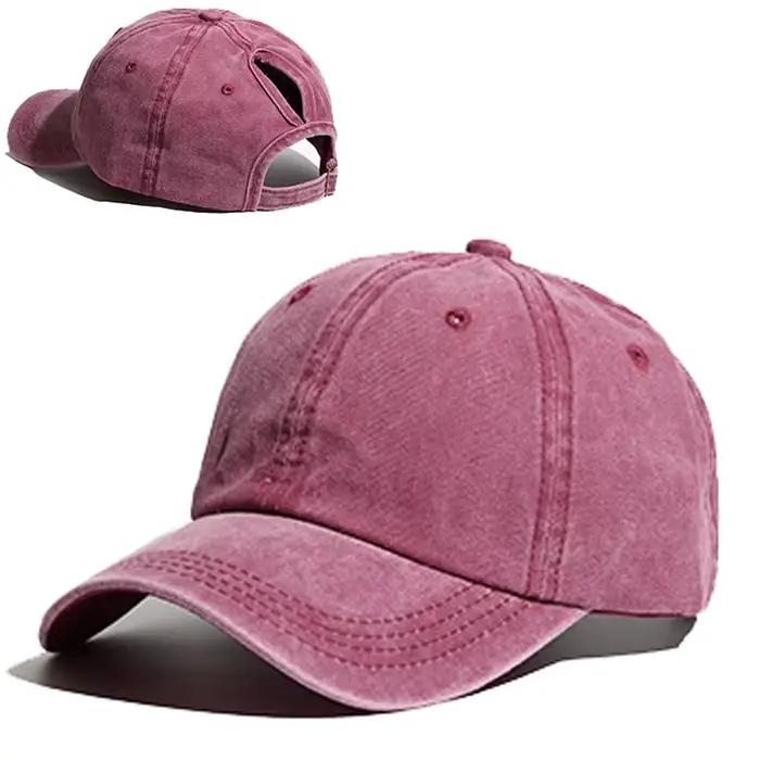 Casquette de baseball queue de cheval haute pour femmes style sportif coton uni réglable extérieure tout l'année