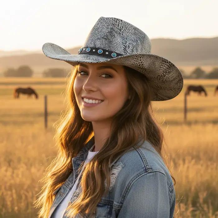 Chapeau de Cowgirl à motif serpent pour femmes et hommes