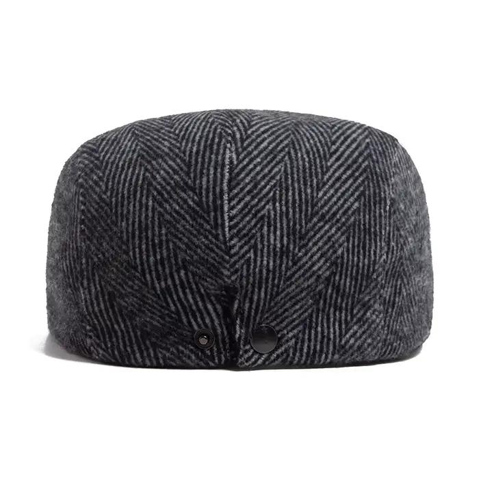 Vintage grande béret à chevrons pour hommes automne hiver chaud décontracté casquette de gavroche mode femmes chapeau plat Double boutonnage réglable