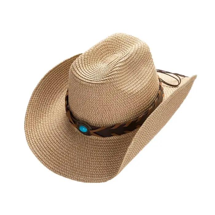 Chapeau de cowboy occidental uni simple à large bord en cuir PU