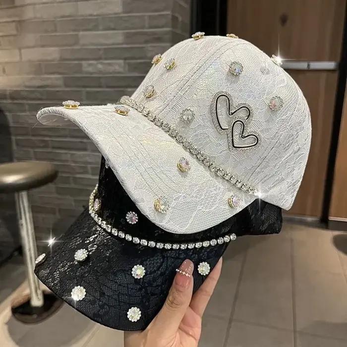 Casquette de Baseball en forme de cœur en strass pour femmes et filles