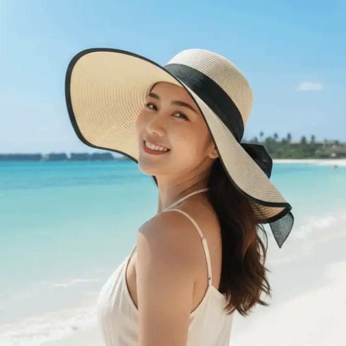 Chapeau de soleil respirant pour la plage avec ruban en dentelle