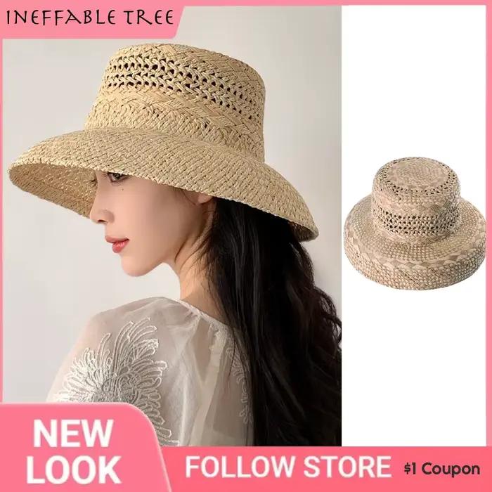 Chapeaux de soleil pliables en raphia tissé à la main pour femmes
