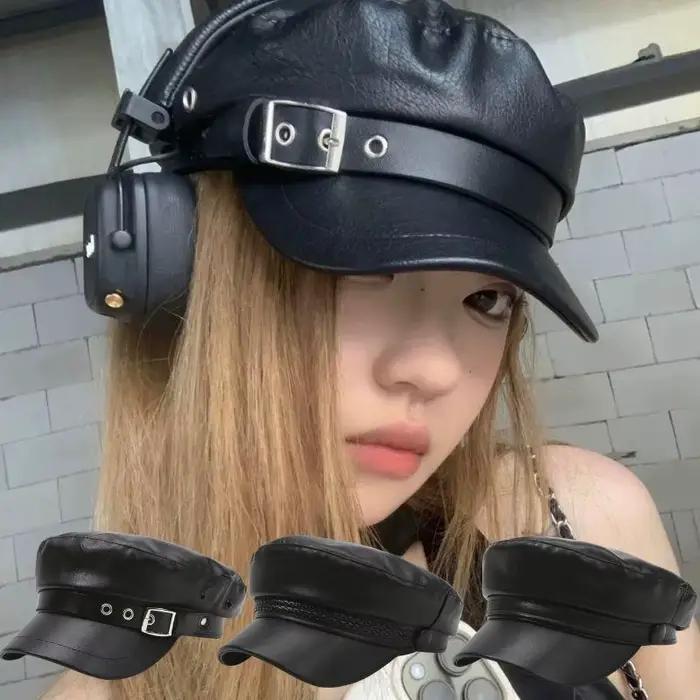 Béret en cuir PU, chapeau polyvalent