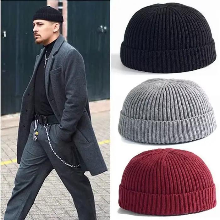 Chapeau tricoté pour hommes et femmes casquettes laine mode Simple chaud Skullies bonnets solide automne hiver bonnet