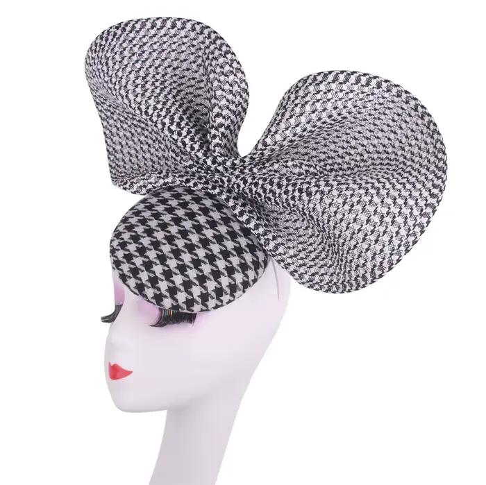 Chapeau Fascinateur Pied-de-Poule Noir pour Femme