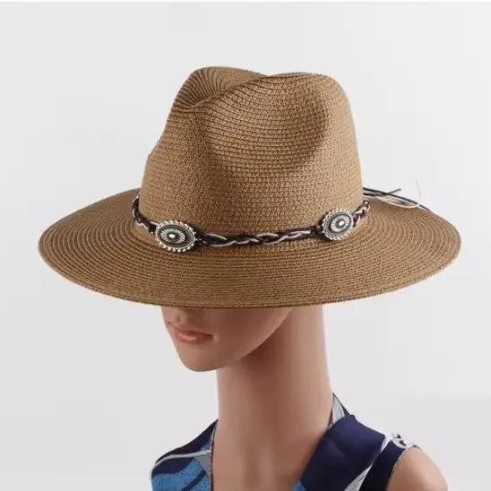 Ethnic Panama Hat Women Men Breathable Wide Brim Straw Sun Protection Beach Caps England Style Church Sombrero Hombre