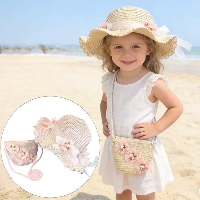 Chapeau de paille 2 pièces pour filles