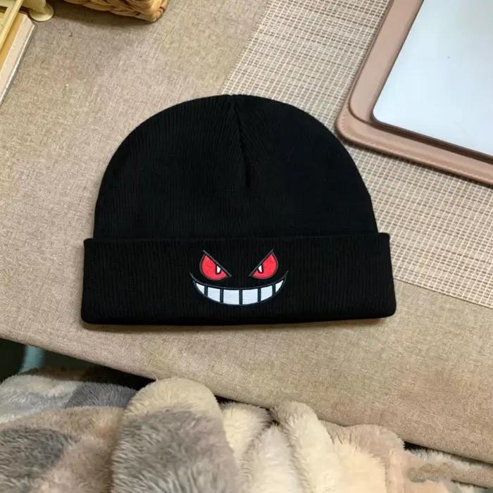 Chapeau tricoté brodé de dessins animés mignons Anime Pokemon Gengar