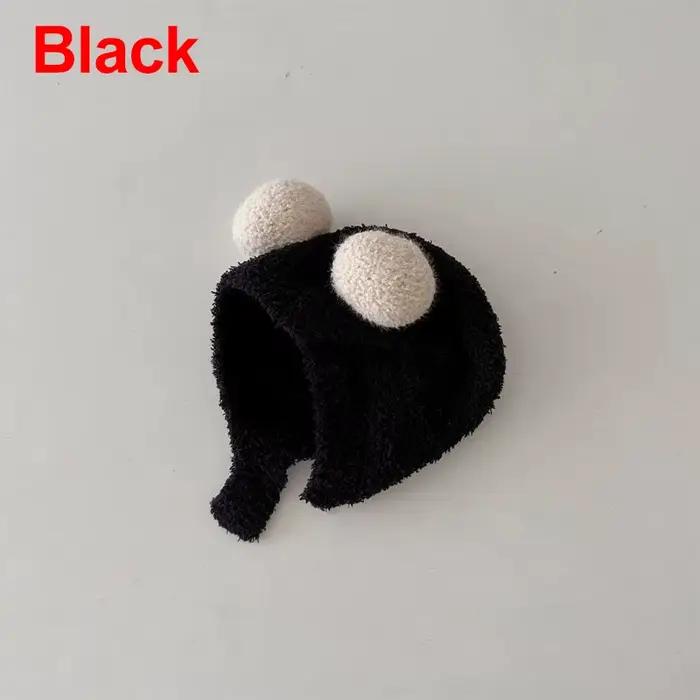 Mignon hiver chaud enfants fille garçons bébé chapeaux polaire laine ourlet casquettes avec boule solide