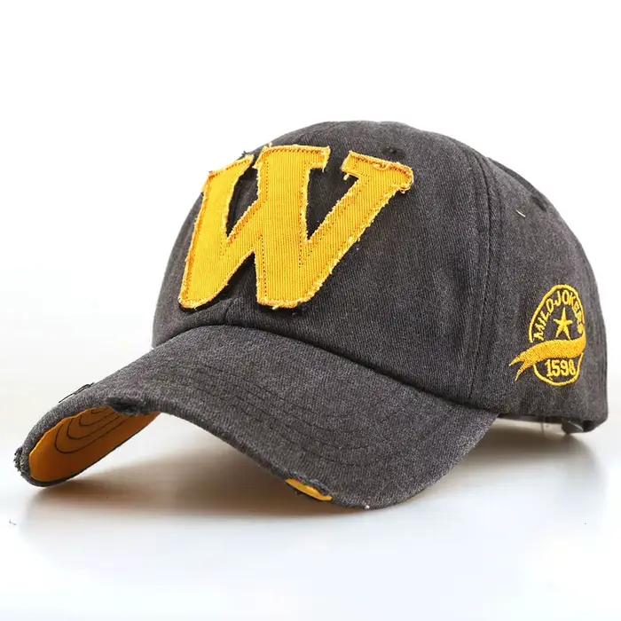 Casquette de baseball rétro style vieilli avec lettre 'W'