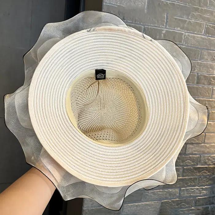 Chapeaux d'église élégants à volants en Organza à large bord pour femmes]