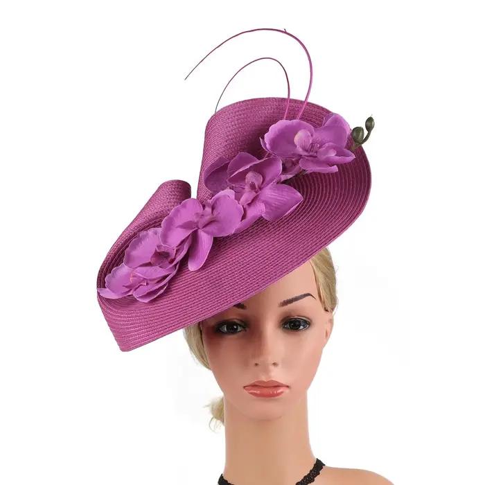Fascinateur de luxe en plumes et fleurs pour femmes, chapeau de mariage en paille de haute qualité, élégant et polyvalent pour diverses occasions