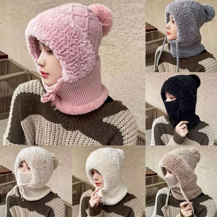 Femmes hiver velours tricoté laine cagoule chapeau Protection des oreilles moelleux