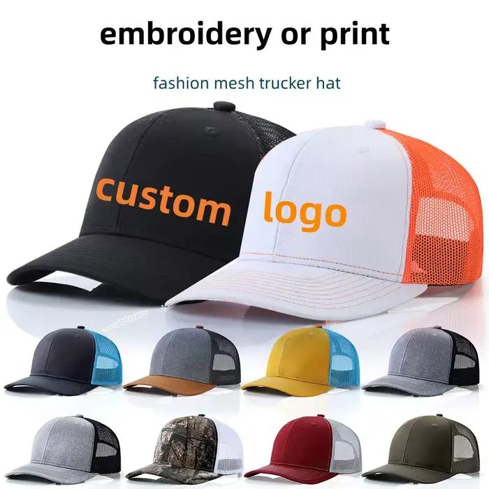 Chapeaux de camionneur brodés avec logo personnalisé, casquettes de baseball Richardson 112 à bord légèrement incurvé, maille respirante, polyester, réglable, pour homme et femme, sport, quatre saisons, extérieur