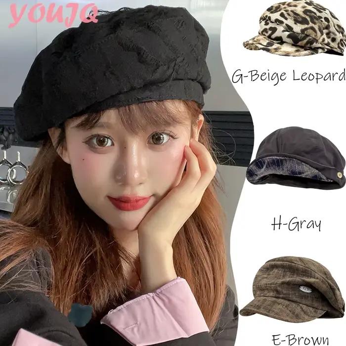 Béret rond en métal léopard coréen pour femmes