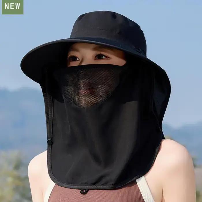Chapeaux d'été pour femmes chapeau de soleil Protection Uv avec masque châle