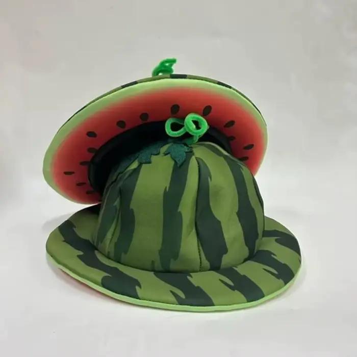 Chapeau de pastèque créatif de dessin animé confortable mignon à large bord chapeau de soleil unisexe casquette d'halloween amusante accessoire de costume de fête