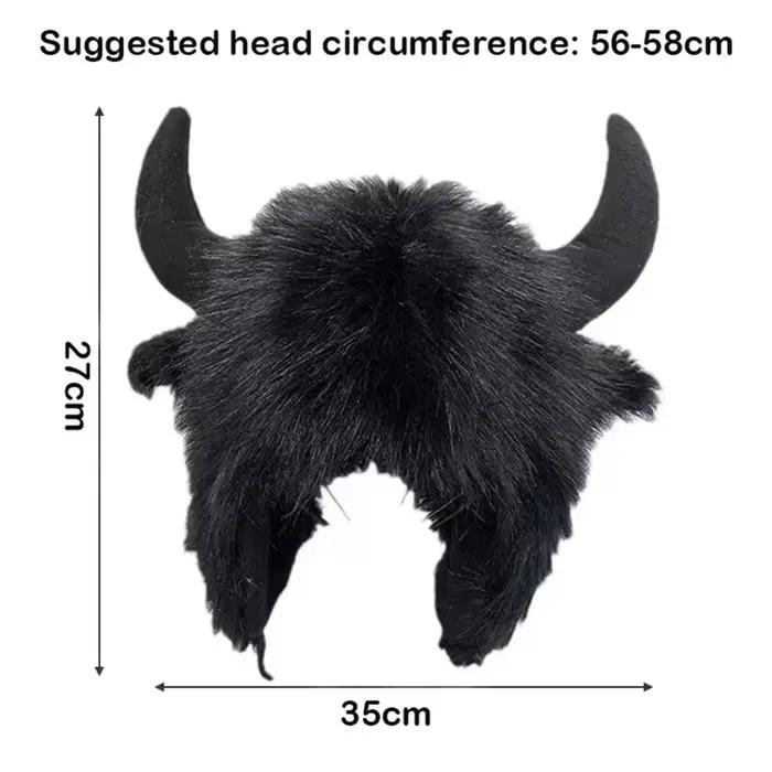 Chapeau Bullhead unisexe moelleux à cornes pour homme et femme, chapeau de bombardier polyester confortable pour l'hiver et les journées ensoleillées