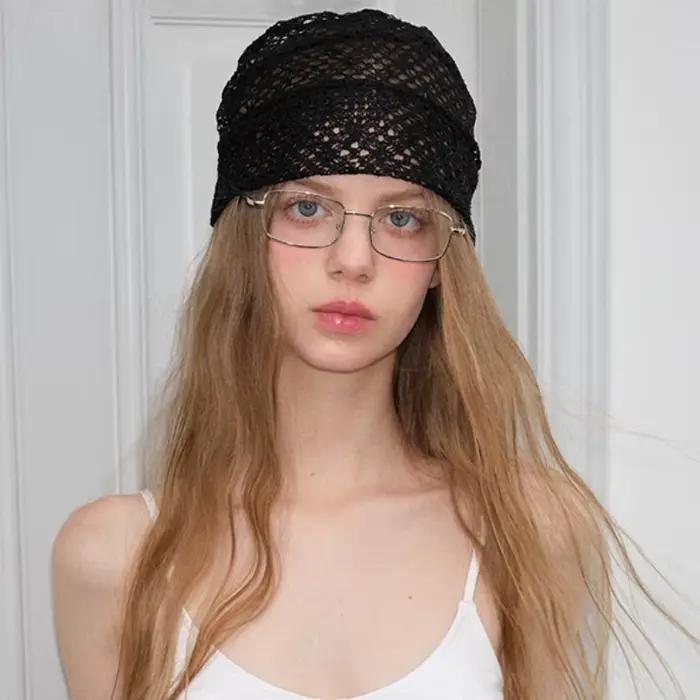 Chapeaux tricotés creux en dentelle noire rétro pour femmes et hommes, mode de voyage d'été et d'automne, bonnets polyvalents et décontractés américains