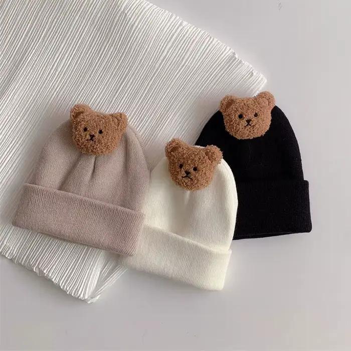 Dessin animé ours bébé tricoté chapeau automne hiver chaud nouveau-né infantile bonnets pour garçons filles doux confortable enfant en bas âge enfants Bonnet