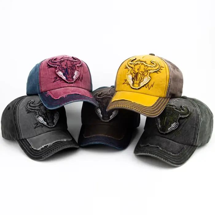 Casquette de baseball en coton CNTANG avec tête de taureau brodée, style vintage hip hop pour hommes et femmes, pour toutes les saisons et occasions décontractées