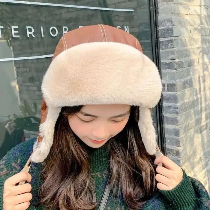 Chapeau de pilote d'hiver en cuir Pu