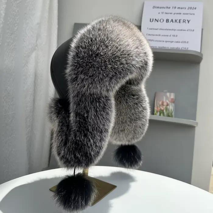Chapeau de protection des oreilles en fourrure de renard pour femmes