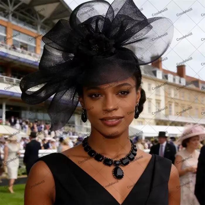 Chapeau de mariage fascinateur à fleurs vert foncé pour dîners de fête couvre-chef d'église pour dames casquette de chapellerie Royal Ascot occassions spéciales